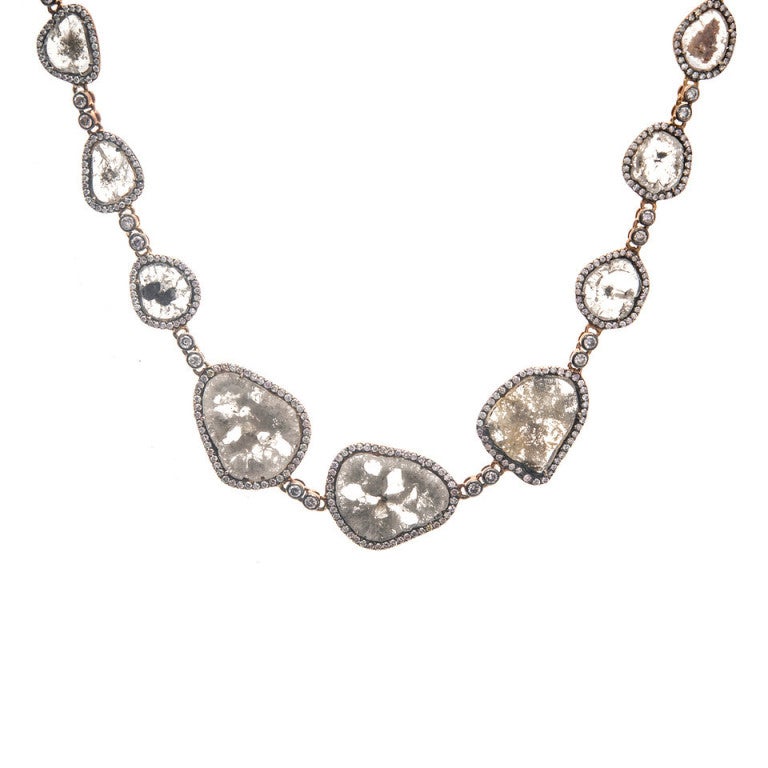 Dilamani Rose Cut Natural Diamond Crystal Gold Necklace In Good Condition In Stamford, CT
