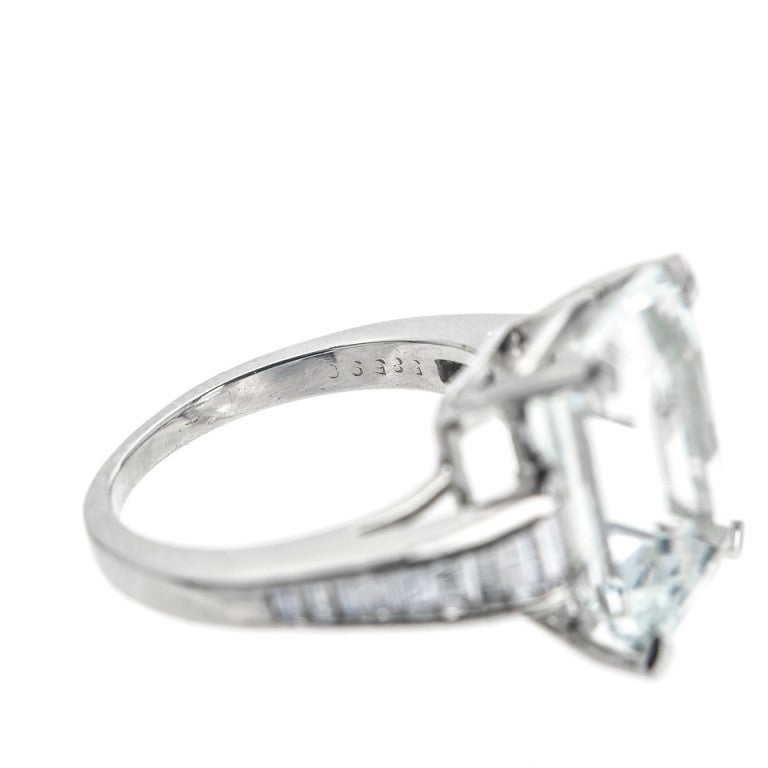 Aqua Diamond Platinum Ring 1920s 1
