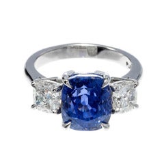 7.06 Carat Purple Sapphire Diamond Platinum Three-Stone Engagement Ring 6
