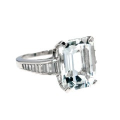 Antique Aqua Diamond Platinum Ring 1920s