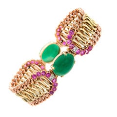 Vintage Pink Sapphire Emerald Gold Bracelet