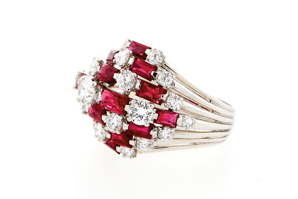 Van Cleef & Arpels Ruby Diamond Platinum Dome Ring, circa 1964 In Good Condition In Stamford, CT