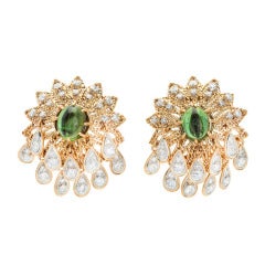 1950s Green Tourmaline Diamond Gold Earrings 9