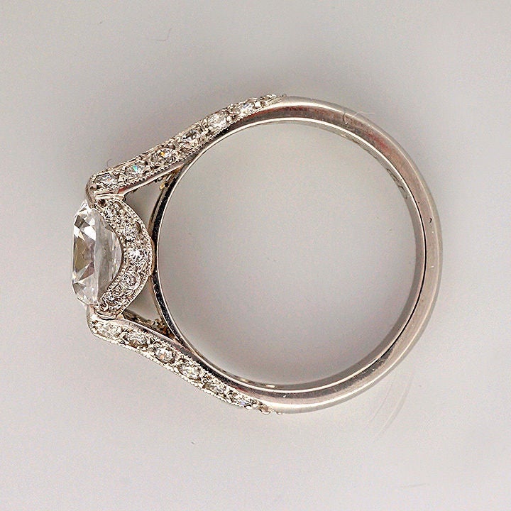 Art Deco Ideal Cut Cushion Diamond Platinum Ring