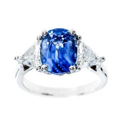 Sapphire Diamond Platinum Three-Stone Engagement Ring 8