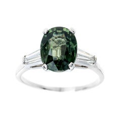 GIA Certified 3.80 Carat Natural Green Sapphire Diamond Platinum Engagement Ring 5