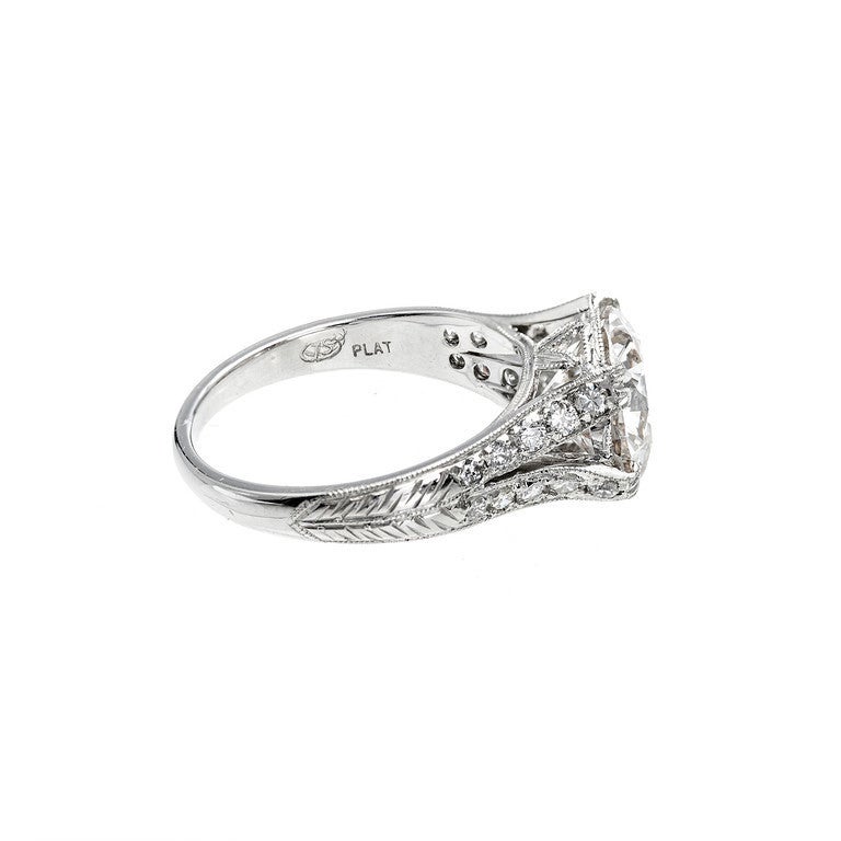 Round Cut GIA Certified 4.01 Carat Diamond Platinum Split Shank Engagement Ring For Sale