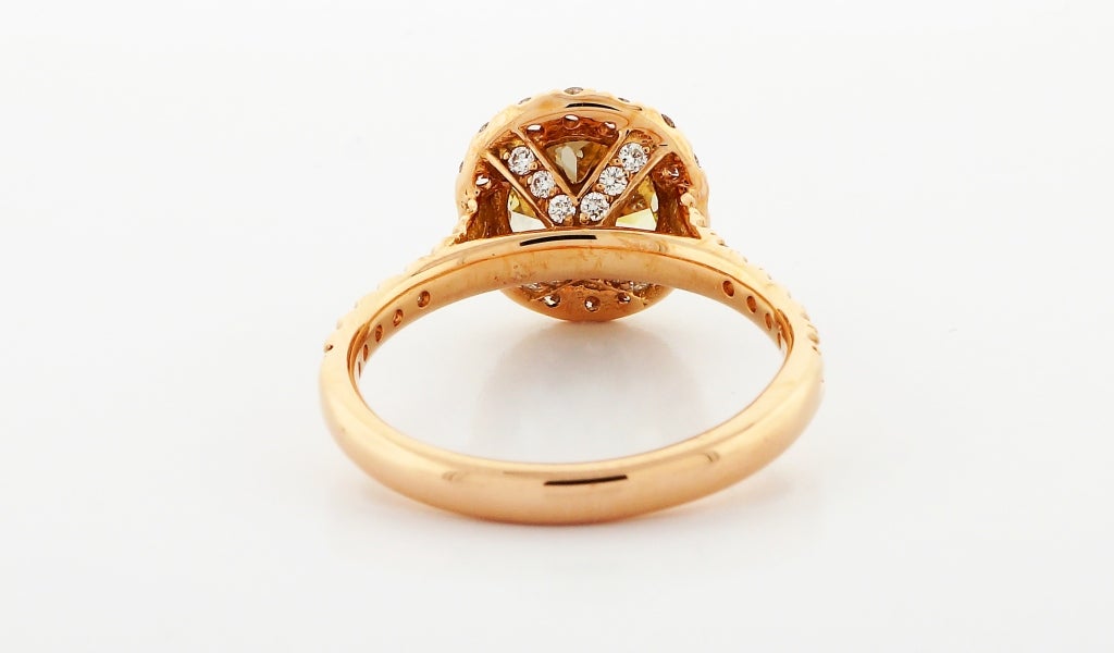 Green Yellow Round Step Cut Diamond Pink Gold Ring