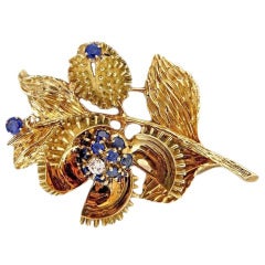 Tiffany & Co. Sapphire Diamond Gold Flower Pin 