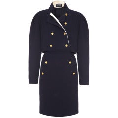 1980s Navy Crepe Chanel Dress with Gold Buttons