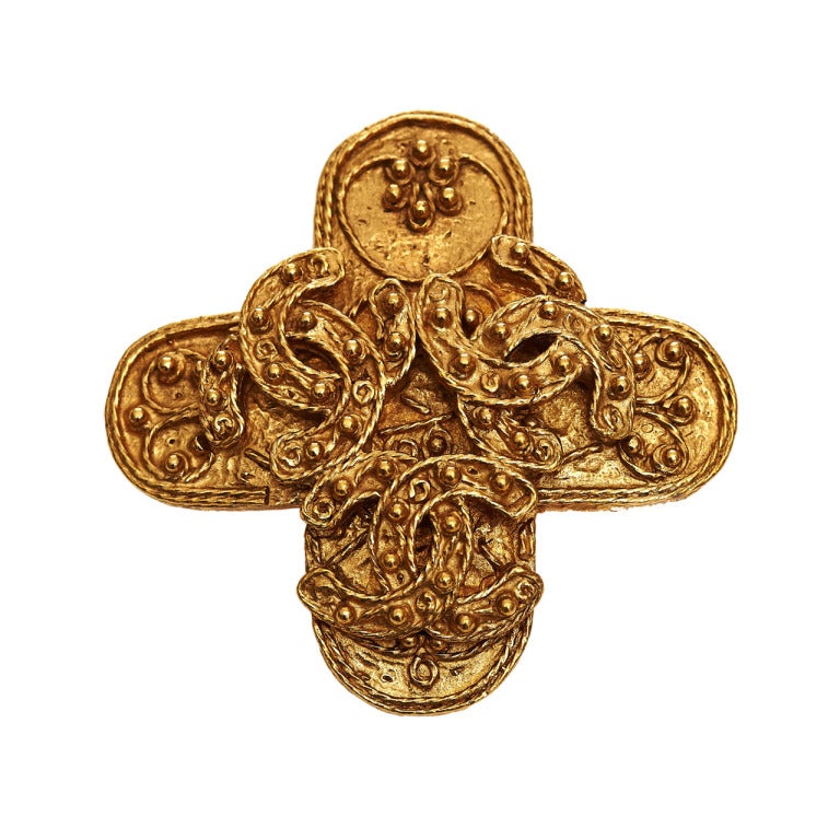 1990s 94A Chanel Gold Cross Brooch