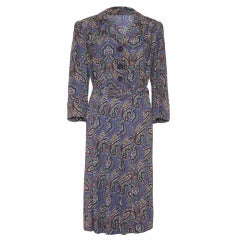 Vintage 1940s Crepe Paisley Print Dress