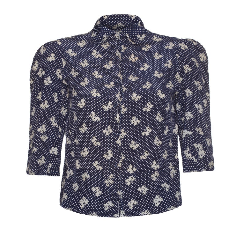 1920’s Navy and Cream Floral Blouse