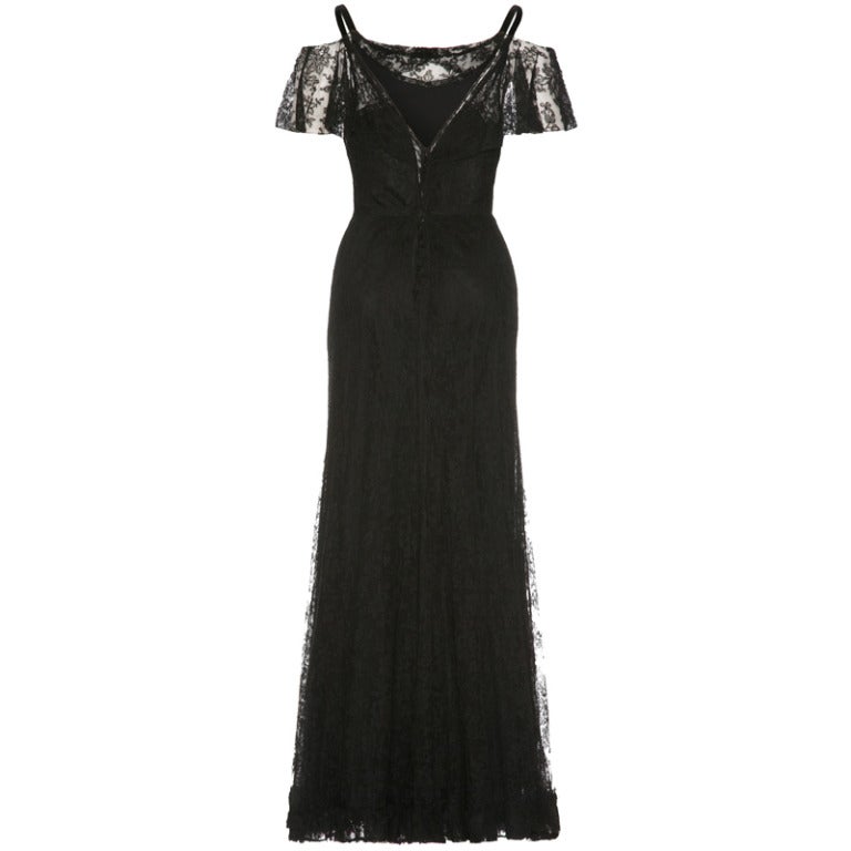 1930’s Layered Black Lace Gown For Sale