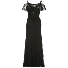 Vintage 1930s Layered Black Lace Gown