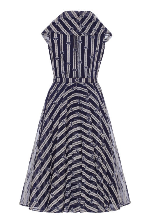 1950’s Navy and White Striped Dress With Bow Pattern at 1stdibs