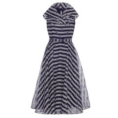 1950’s Navy and White Striped Dress With Bow Pattern