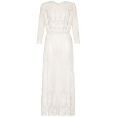 1910 White Cotton Embroidered Dress