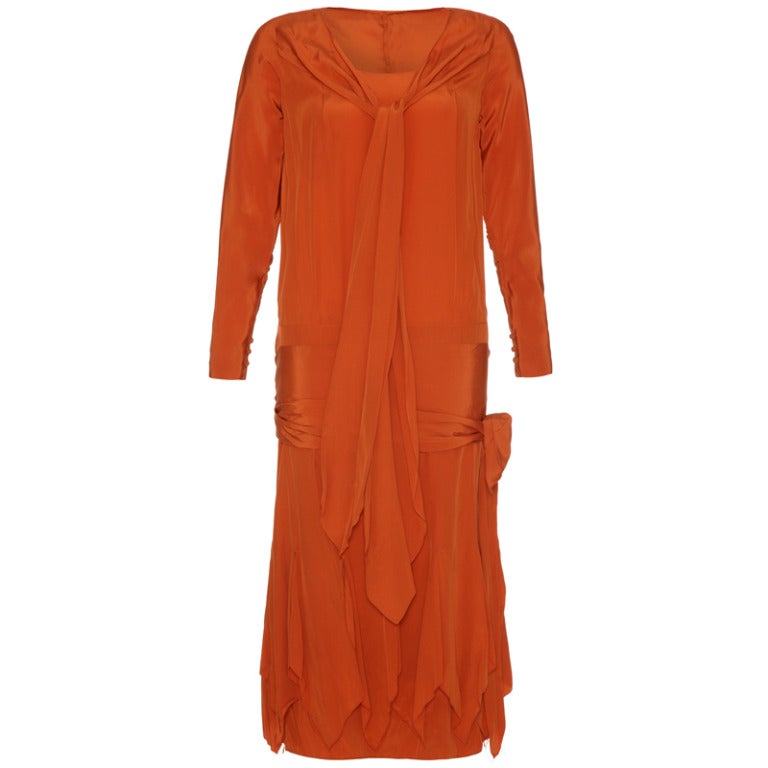 1920’s Rust Orange Silk Flapper Dress