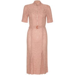 Vintage 1930’s Dusky Pink Woven Cotton Paisley Dress
