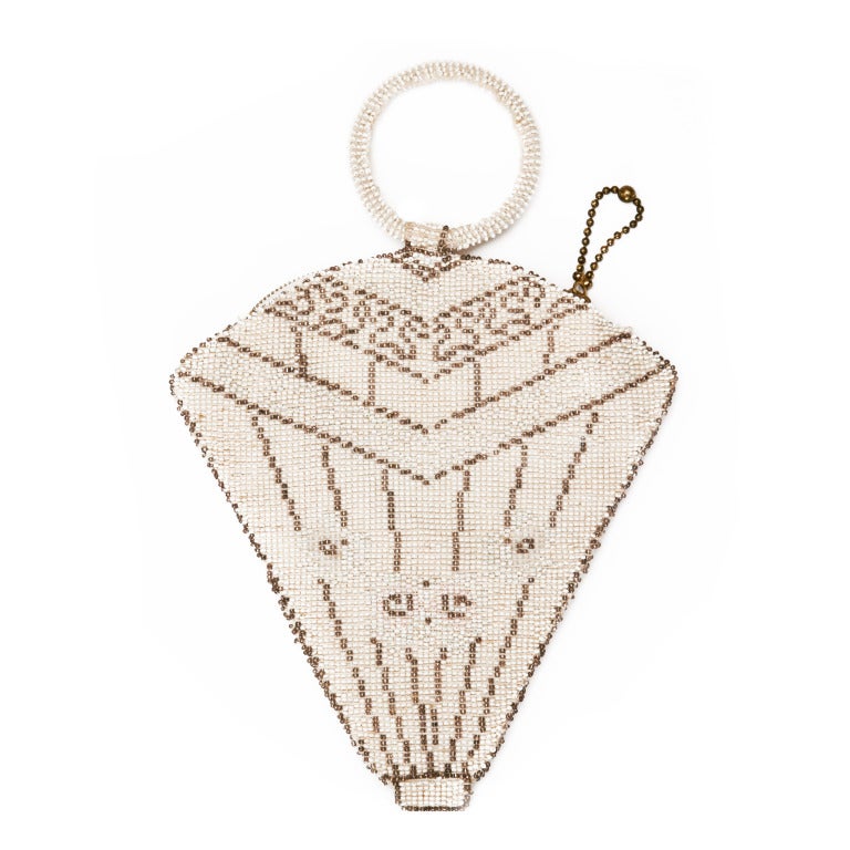1920’s Cream Beaded Fan Handbag