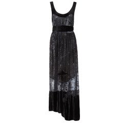 1930er Jahre stark Paillettenbesetztes schwarzes Samtkleid