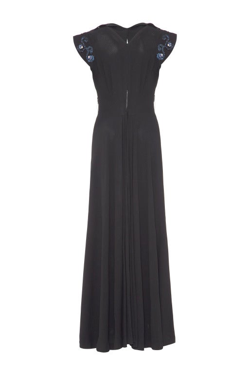 1930s Black Crepe Dress with Sequined Butterfly