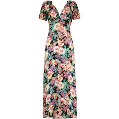 Vintage 1930s Silk Rayon Floral Print V-neck Dress