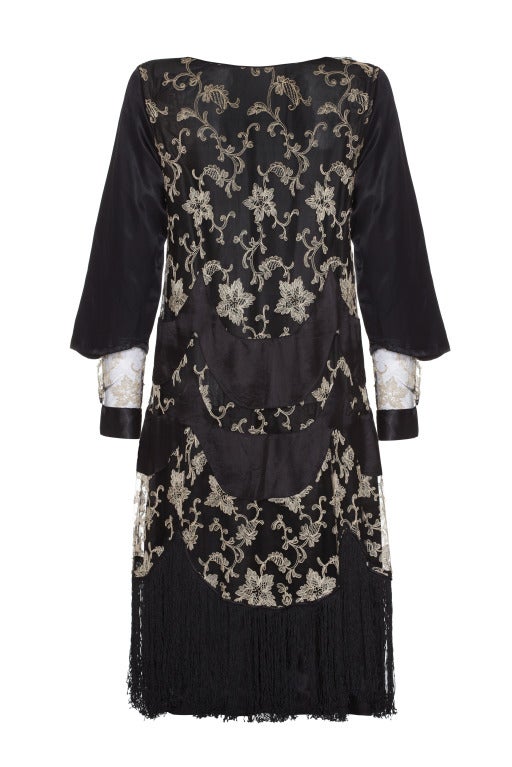1920s Black Satin and Tulle Lace Flapper Dress For Sale at 1stDibs ...
