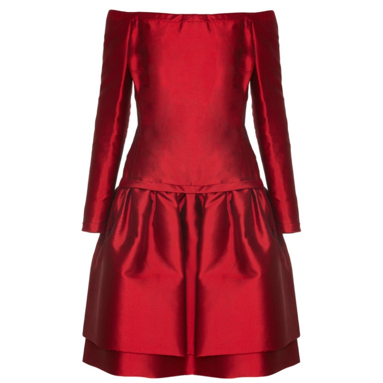 1980s Victor Edelstein Crimson Couture Dress