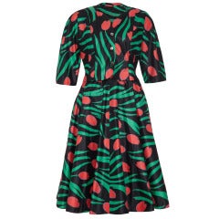 1950s Tulip Print Cotton Dress and Jacket Set