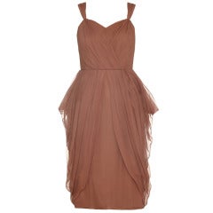 Beautiful 1960s Cappuccino Pleated Silk Chiffon Cocktail Dress 6