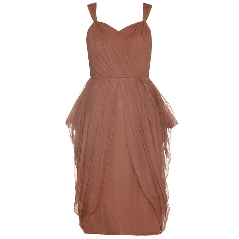 Beautiful 1960s Cappuccino Pleated Silk Chiffon Cocktail Dress For Sale ...