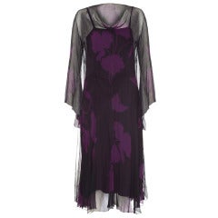 1930s Black and Purple Georgette Dress