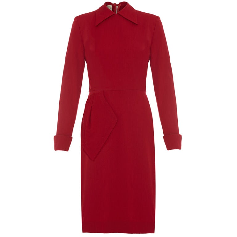 1940s 100% Virgin Wool Burgundy Dress