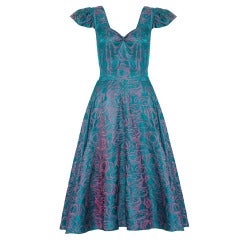Vintage 1950s Teal and Fuchsia Brocade Cocktail Dress