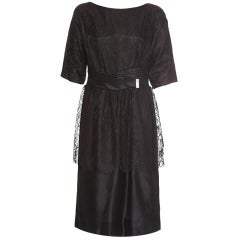 1950s Black Lace Peplum Cocktail Dress 2