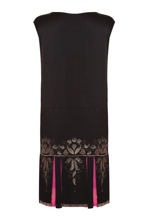 1920s Black Liquid Satin Beaded Flapper Dress