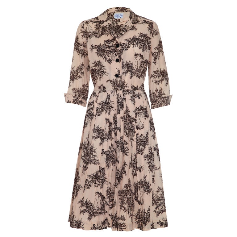 1950s Nelly Don Dress with Country Scene at 1stdibs