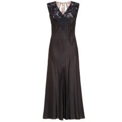 Exceptional 1930s Art Deco Rose Print Black Satin Gown 12