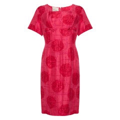 1960s Cerise Abstract Rose Print Dress 5