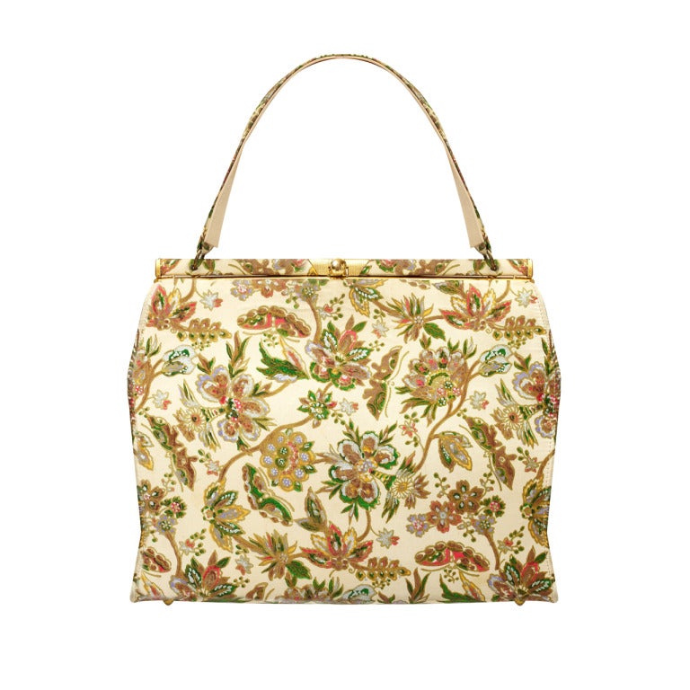 1960's Large Painted Floral Fabric Bag by Lewis Designs