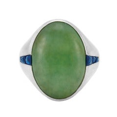 Art Deco Green Jadeite Sapphire Platinum Ring