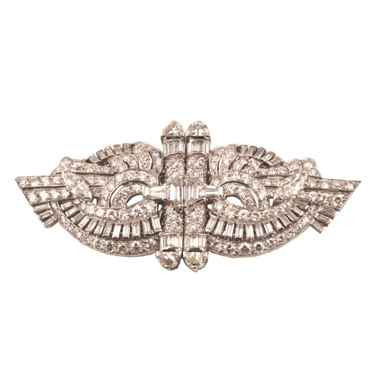 Ladies' Art Deco Diamond Platinum Pin For Sale