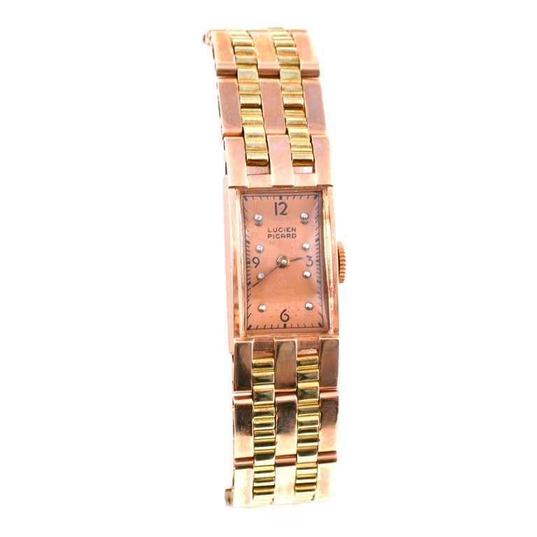 Lucien Picard Lady's Rose and Yellow Gold Bracelet Watch For Sale