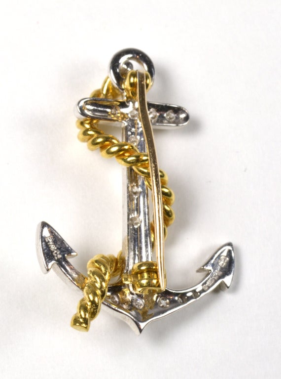 Wolf & Co. Diamond Gold Anchor Brooch