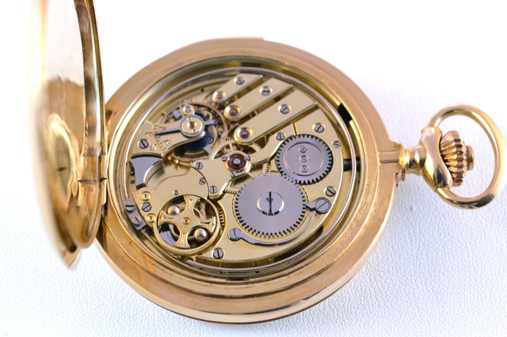 Yellow Gold Hunter Case Quarter Repeater Pocket Watch For Sale 1