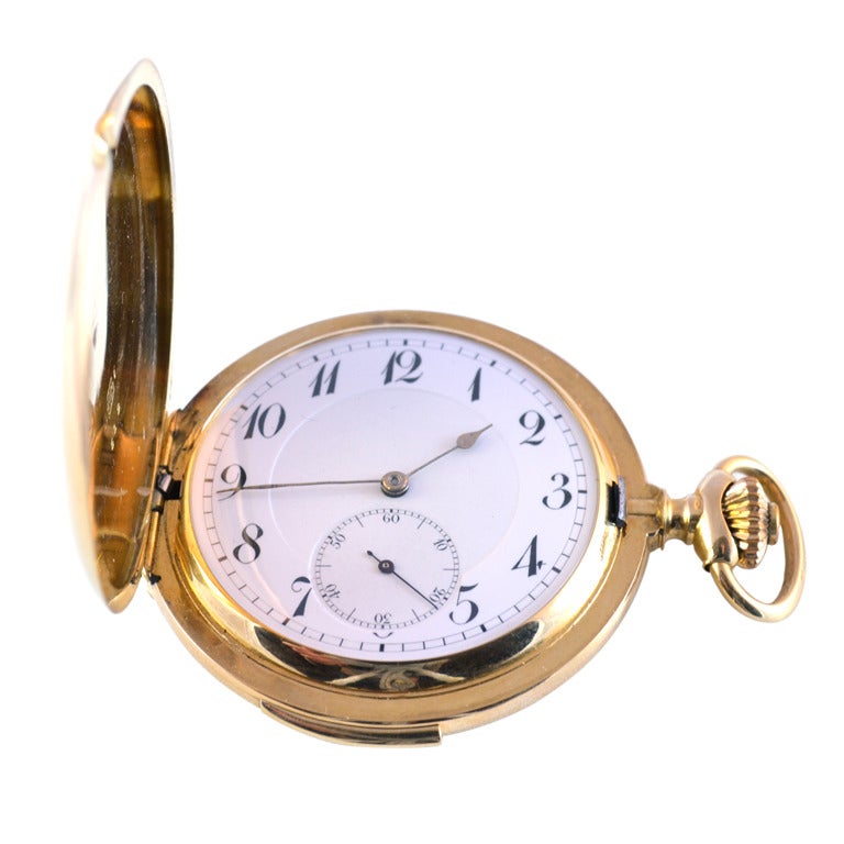 Yellow Gold Hunter Case Quarter Repeater Pocket Watch For Sale