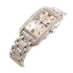 Retro Cartier White Gold and Diamond Tank Americaine Chronograph Wristwatch with Bracelet