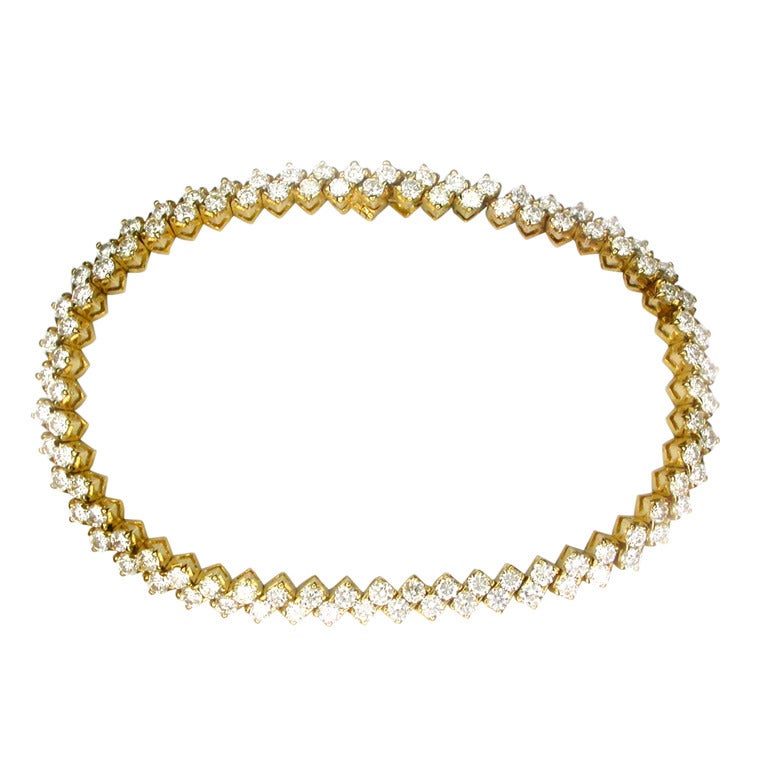Ladies' Seven Inch Diamond Yellow Gold Bracelet For Sale
